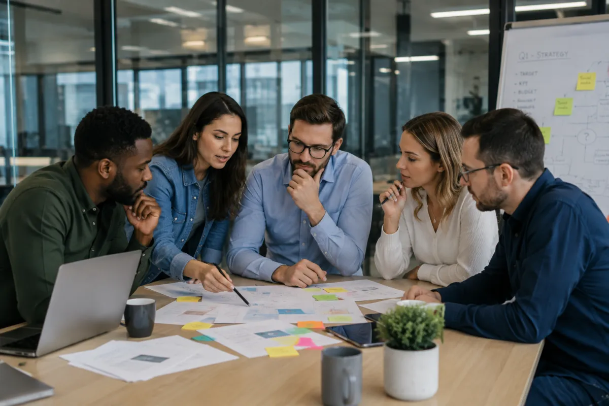 Formateur commercial présentant une méthode à une équipe